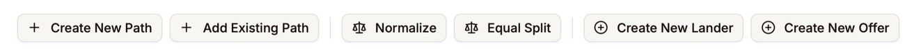 The path buttons: Create New Path, Add Existing Path, Normalize, Equal Split, Create New Lander, and Create New Offer