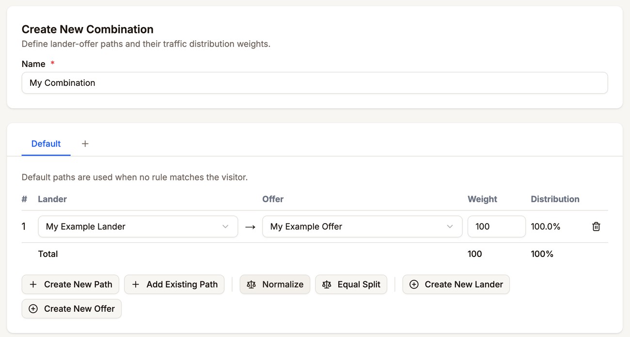 Path 1 with My Example Lander and My Example Offer selected