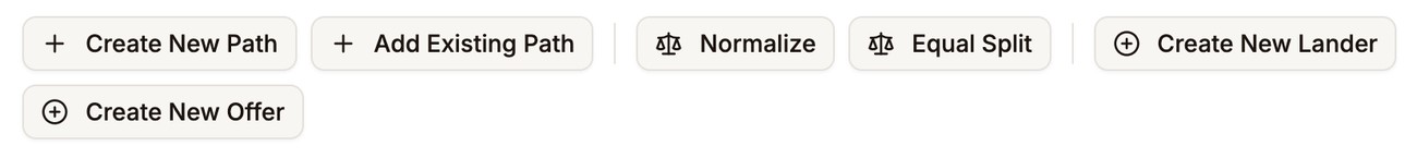 Path buttons: Create New Path, Add Existing Path, Normalize, Equal Split, Create New Lander, Create New Offer