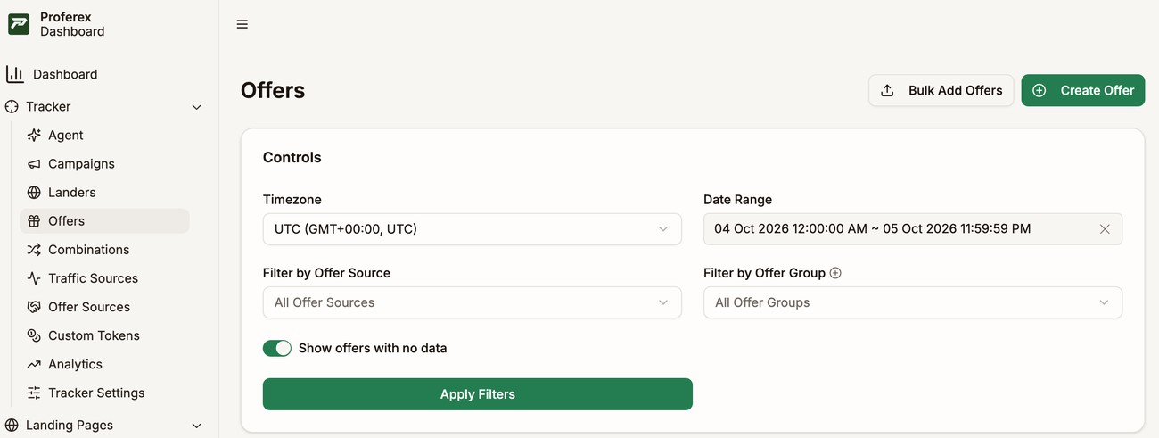 Offers in the sidebar and the Create Offer button on the Offers page